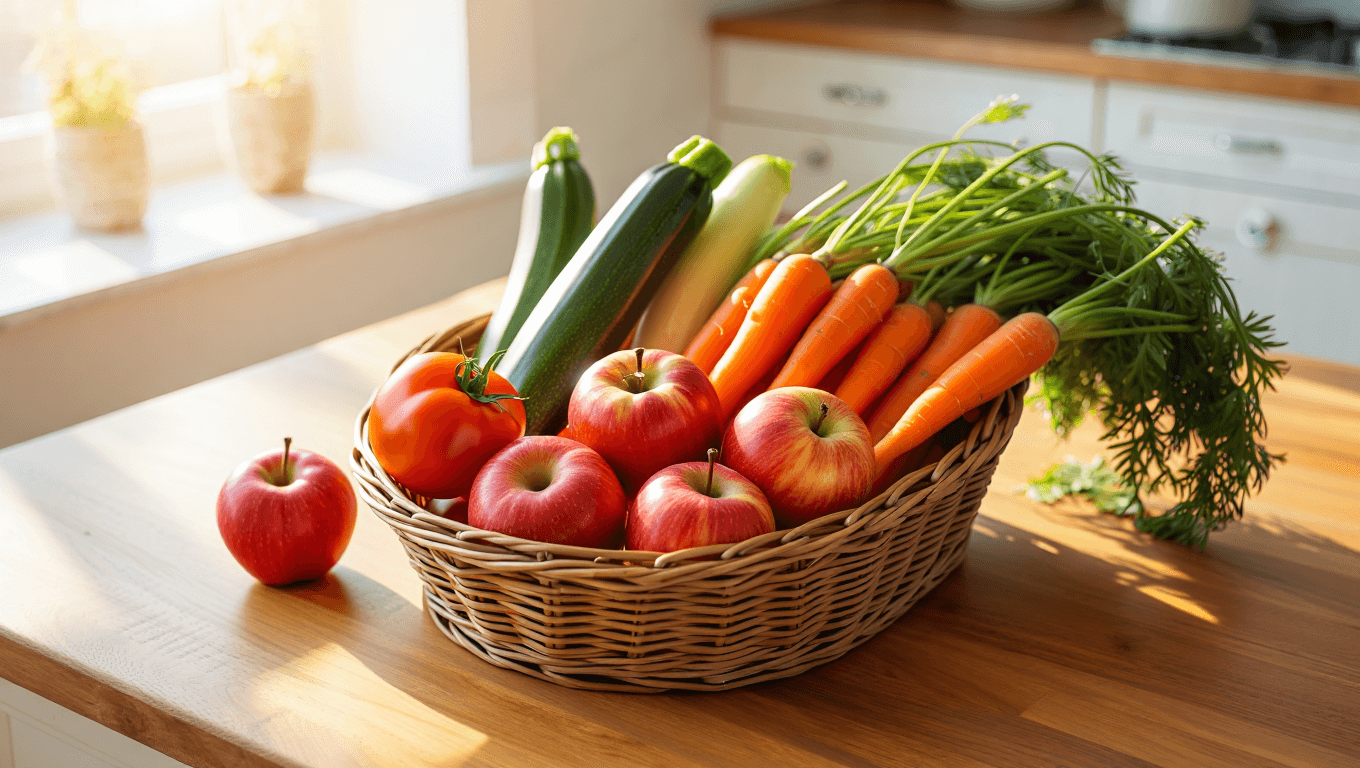 Panier en osier avec lgumes