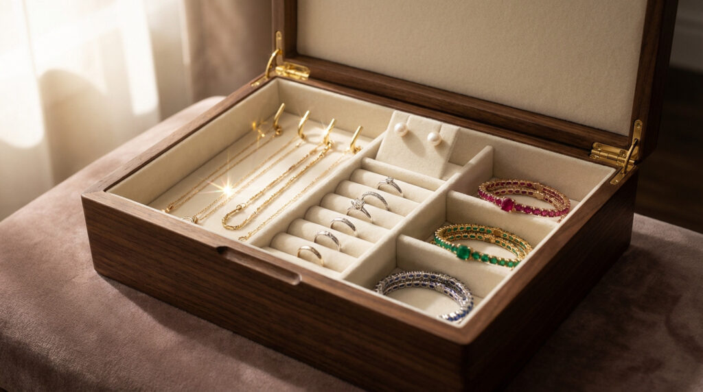 elegant jewelry box with sparkling gemstone treasures